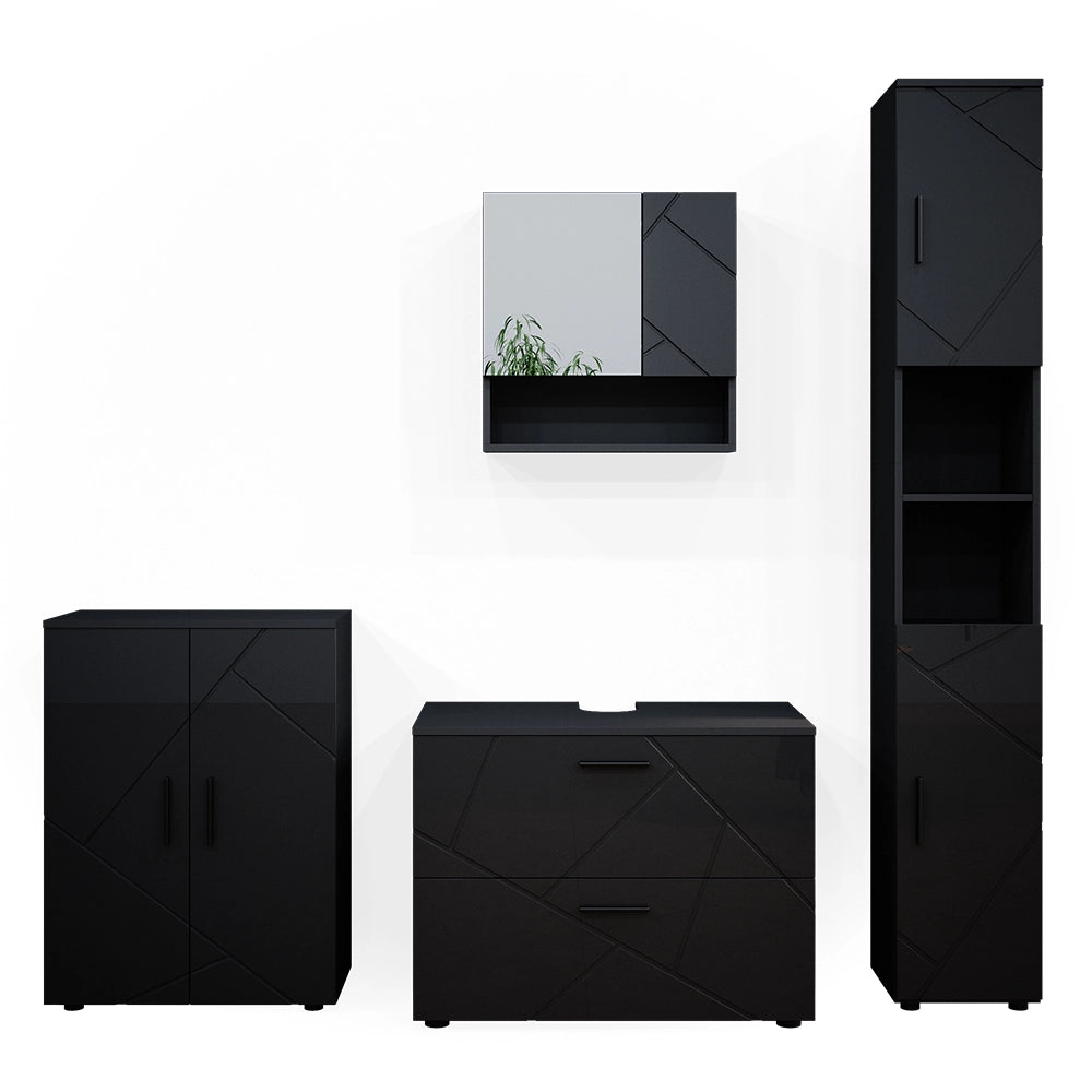 Vicco Set mobili bagno Antracite lucido 4 pezzi, con cassettiera e mobile midi