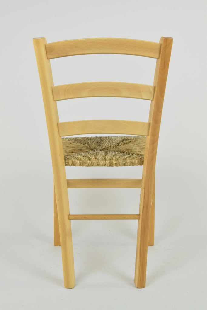 Sedia Venice Tommychairs, robusta struttura in legno di faggio verniciata in naturale e seduta in paglia