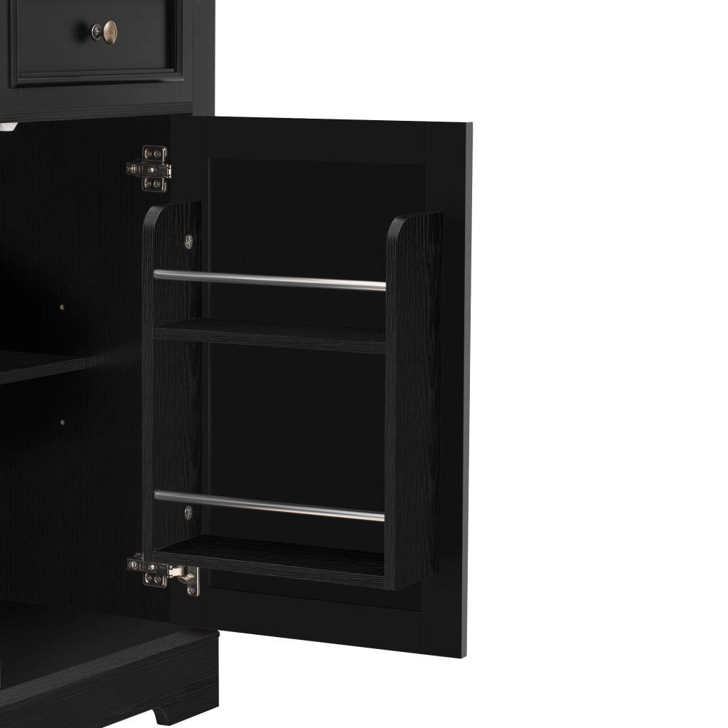 Mobile contenitore con 3 cassetti; piano estraibile e ruote - per cucina e sala da pranzo - nero naturale - 112-188x45x92 cm