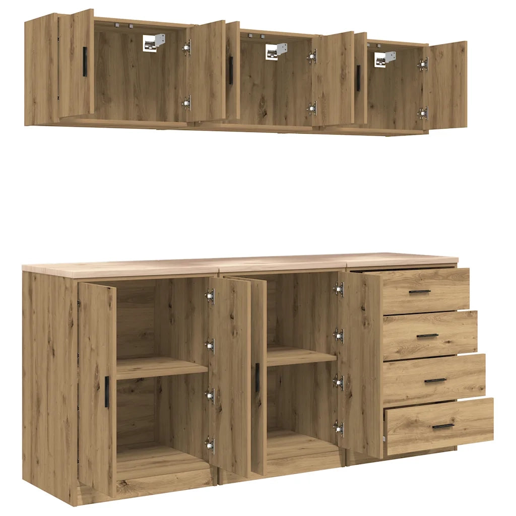 Armadi da Garage 6 pz Rovere Artigianale in Legno Multistrato 3328349