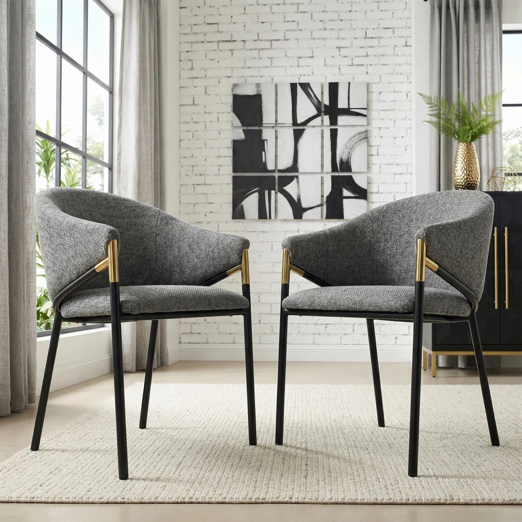 Sedie da Pranzo con Braccioli ¨C Xylo ¨C Grigio, Struttura in Metallo Dorato, Set 2 Pezzi