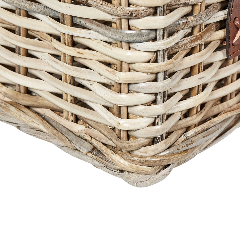 Set di 2 scatole in rattan telaio naturale in mogano con cinghie in pelle coperchi fatti a mano stile boho naturale
