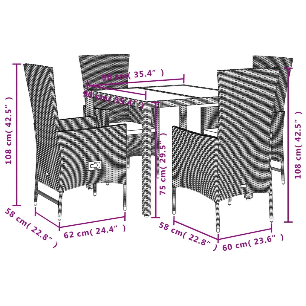 Set da Pranzo da Giardino 5 pz con Cuscini Beige in Polyrattan