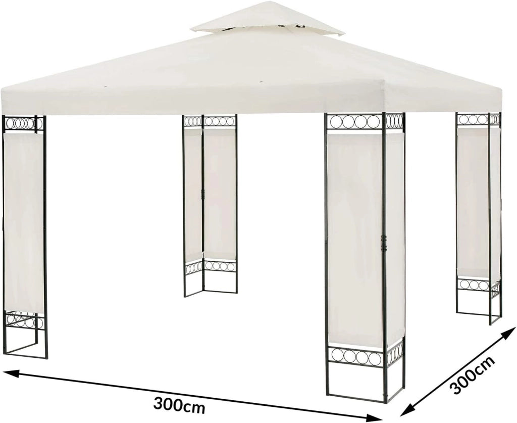Gazebo Lorca Padiglione 3x3m in Metallo Resistente Idrorepellente con Pannelli Laterali Tendone da Giardino Feste
