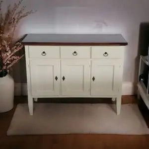 Credenza spillo madia buffet in legno massiccio Shabby chic bianco e noce scuro