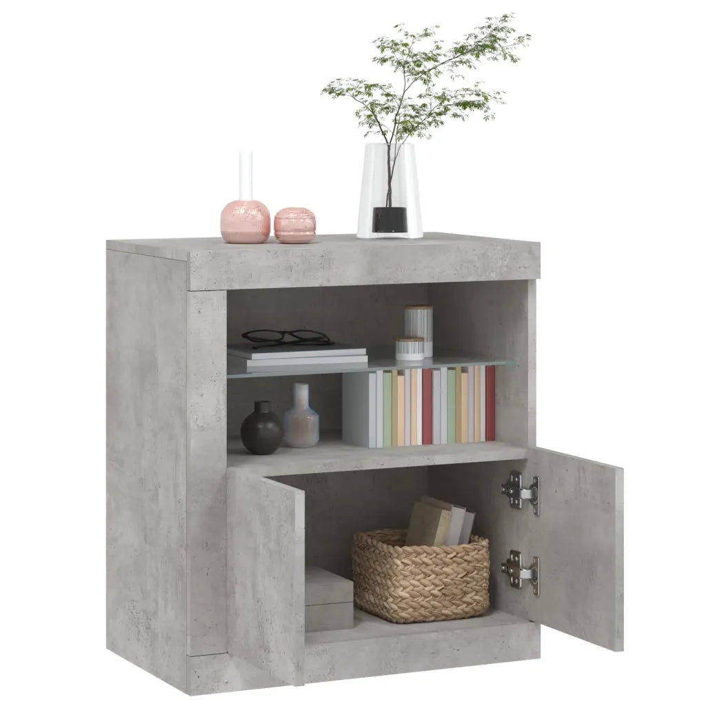 Credenza | Madia | Buffet da pranzo | Armadio da pranzo con Luci LED Grigio Cemento 60,5x37x67 cm