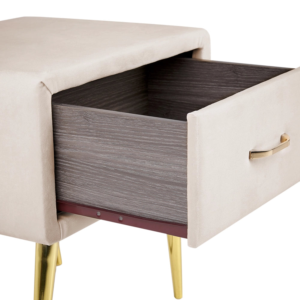 Comodino con rivestimento in velluto beige Comodino con 1 cassetto Mobili per camera da letto dal design minimalista