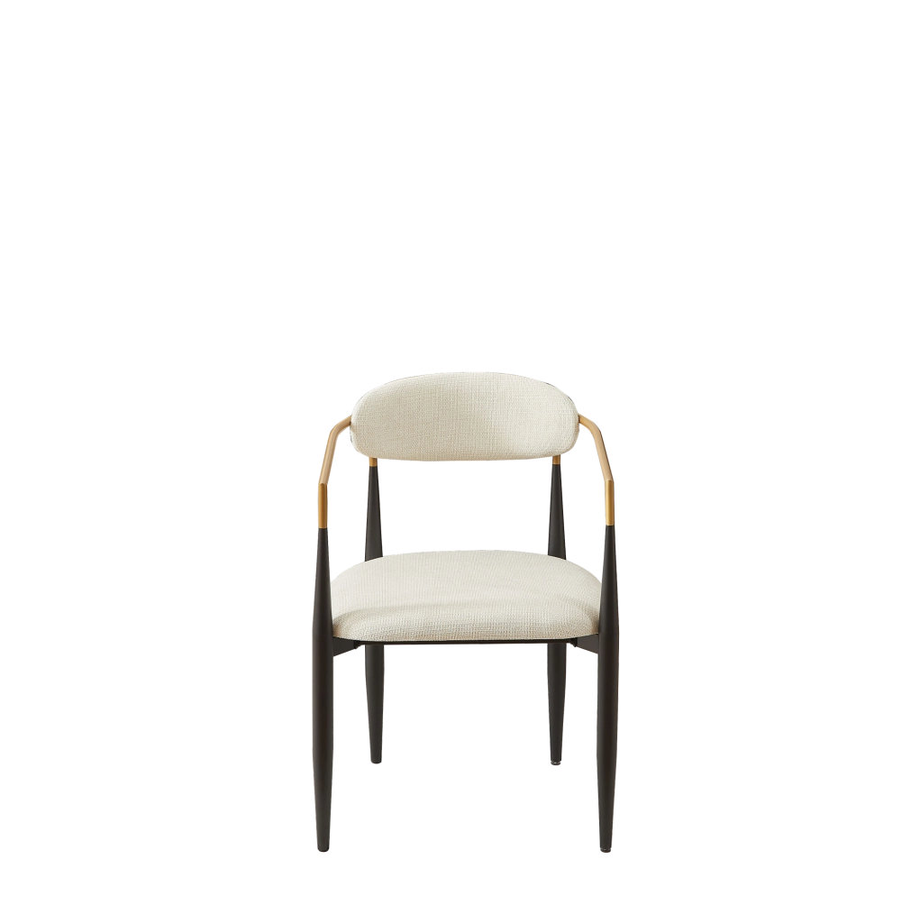 Set 2 Sedie da Pranzo con Cuscini Beige e Struttura in Metallo Nero e Oro