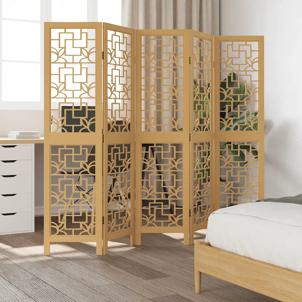 Divisorio Ambienti | Divider per stanze | Paravento 5 Pannelli Marrone Legno Massello Paulownia