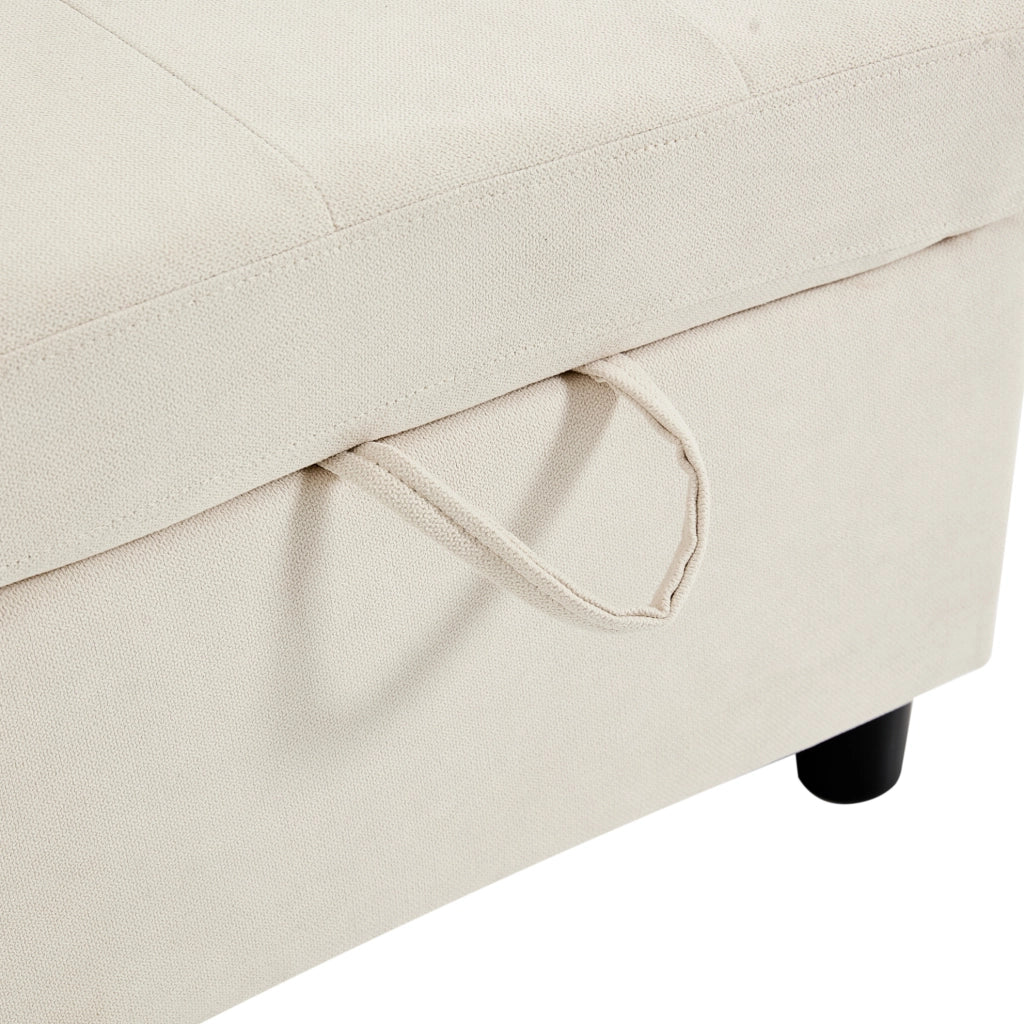 Divano letto pieghevole con contenitore; LED; USB e Type-C; tessuto beige
