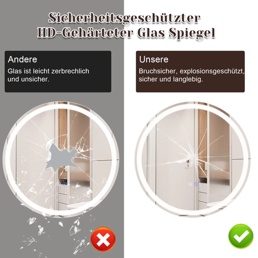ZMH Specchio da bagno con funzione antiappannamento IP44 Rotondo Bianco Specchio da bagno variabile