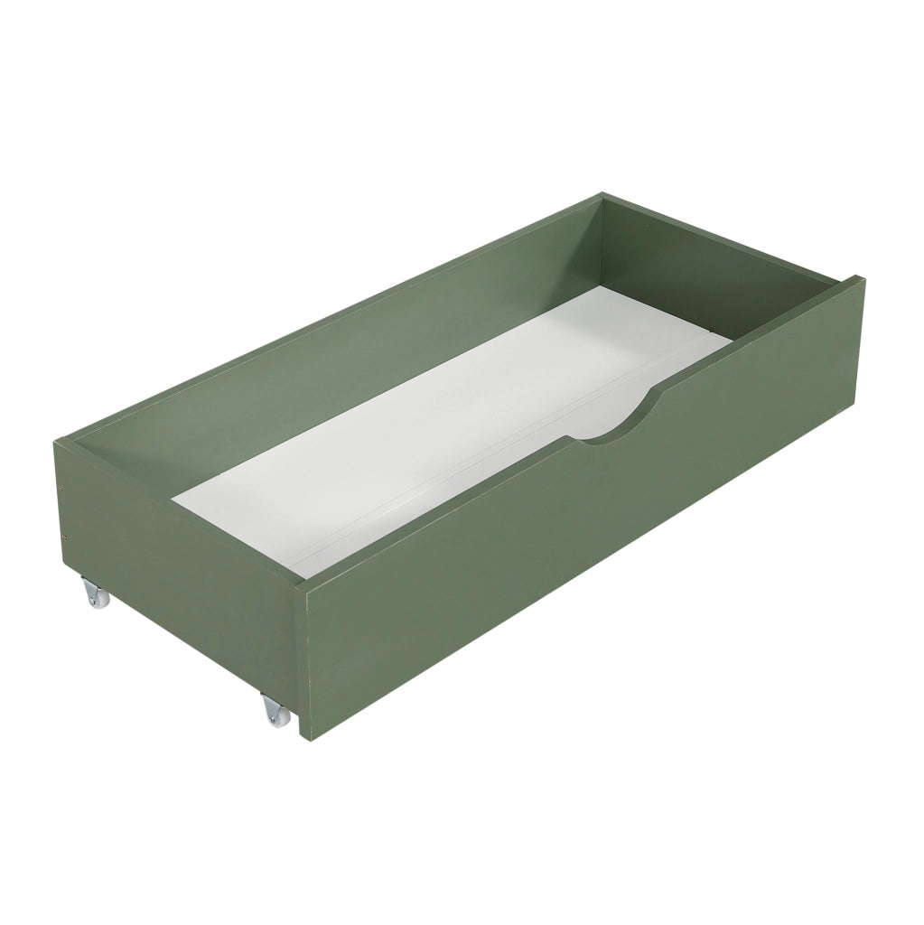 Letto per bambini a casetta con 2 cassetti e recinto 90x200 cm verde e naturale