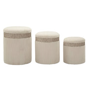 Set 3 pouf contenitore Cortina in poliestere crema Ø40x49, Ø35x42 e Ø31x38 cm