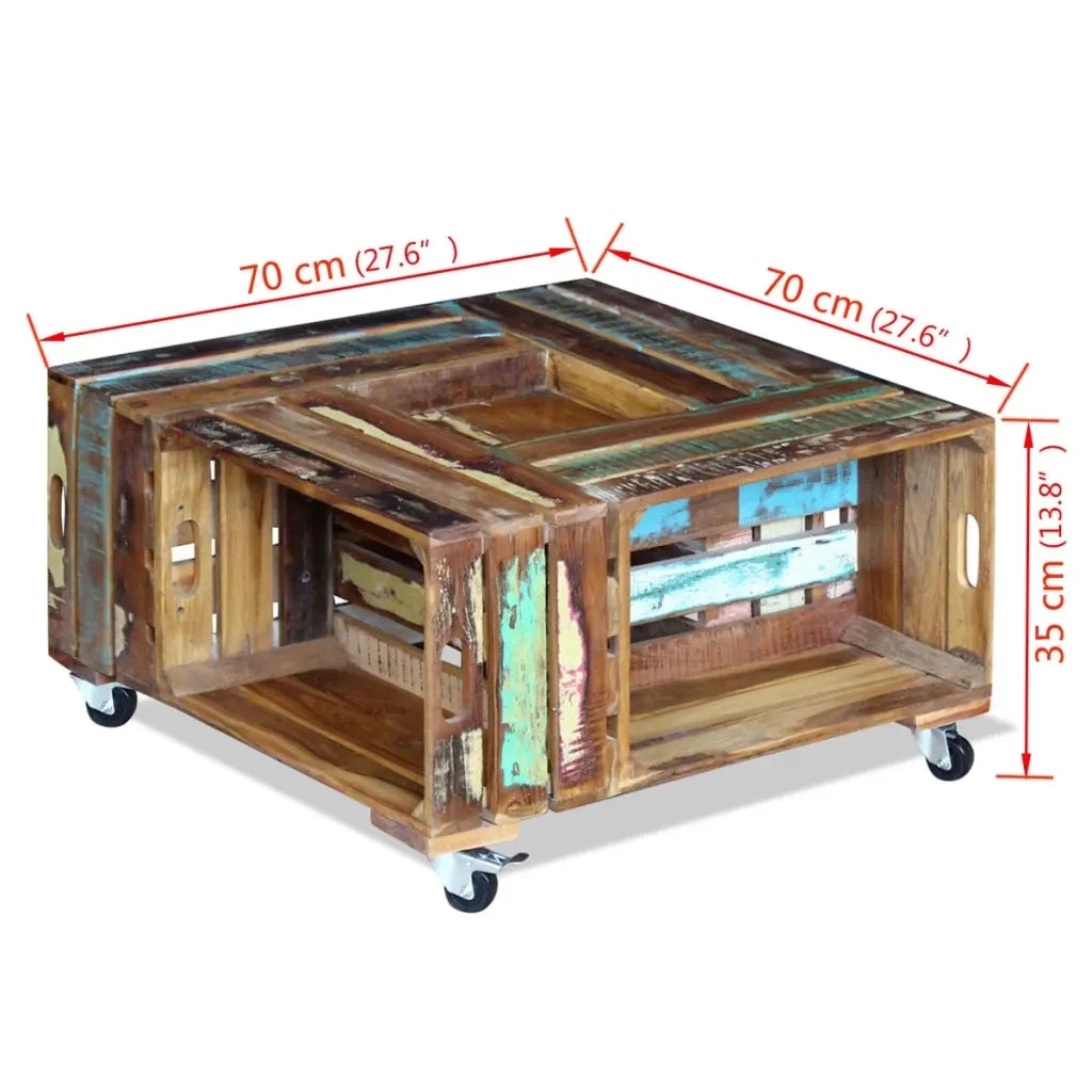 Tavolino da Salotto in Legno Massello Anticato 70x70x35 cm 243306