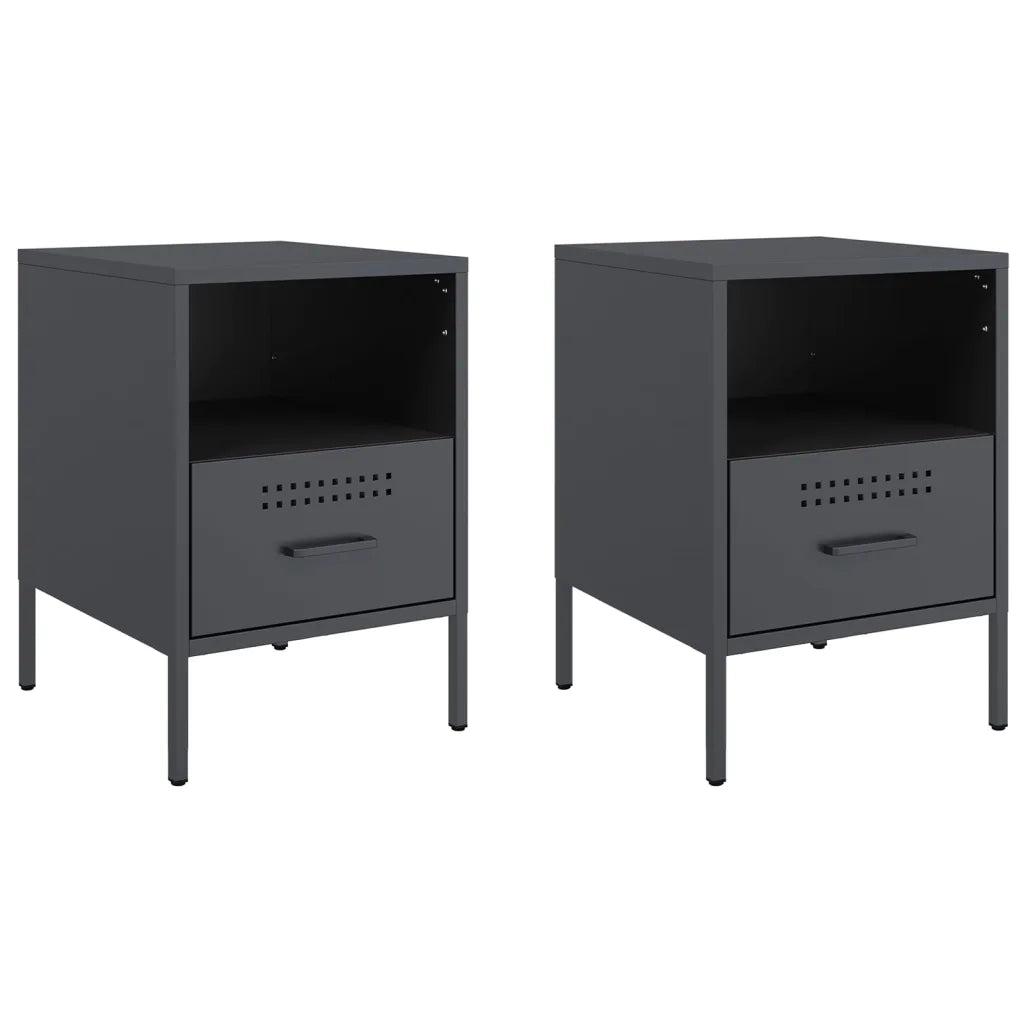 Set di 2 Comodini | Armadio da Notte | Mobiletto da notte Antracite 36x39x50,5 cm in Acciaio