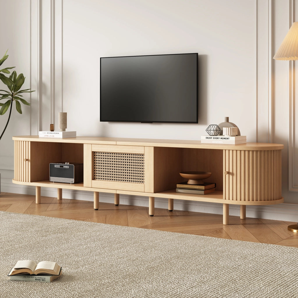 Mobile TV 180x40x40 cm con ante scorrevoli e cassetto in MDF naturale