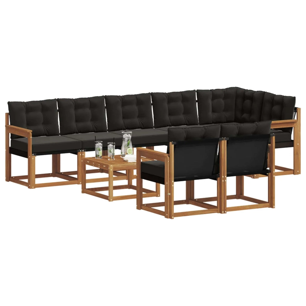 Set di divani da esterno con cuscino 9 pcs Naturale e Nero