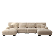 Divano modulare angolare a forma di U in chenille vintage marrone chiaro, 4 posti con pouf mobile