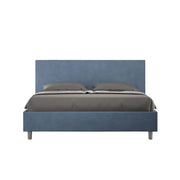 Letto matrimoniale con rete imbottito 160x200 microfibra blu Adele