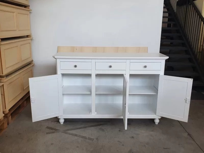 Madia credenza arte povera 3 ante legno bianco pomoli floreali 150x43x98 - Mobili 2G