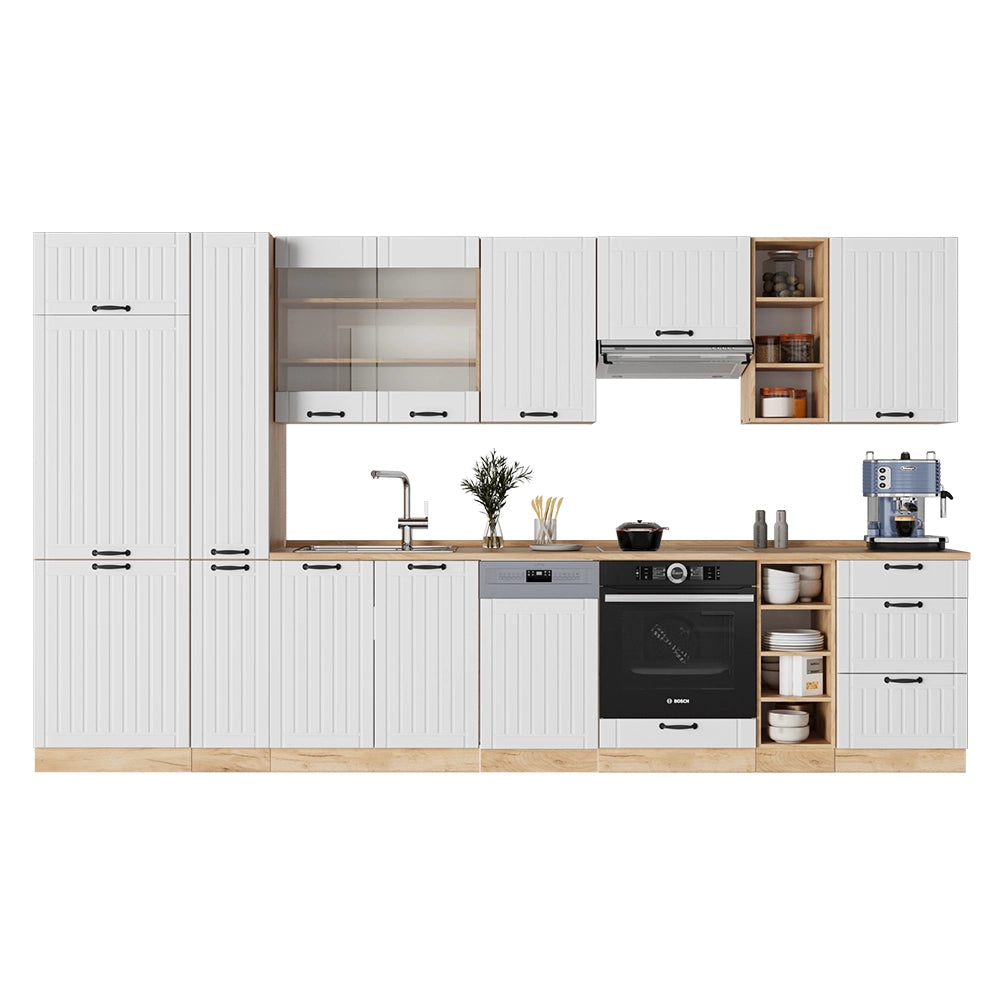 Cucina componibile Fame-Line Bianco rustico/Rovere dorato 355 cm, PL Rovere Vicco