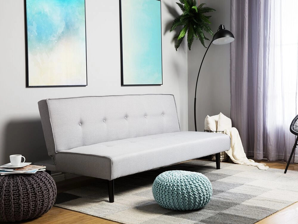 Divano Letto Grigio Chiaro 3 Posti Seduta Con Bottoni Click Clack