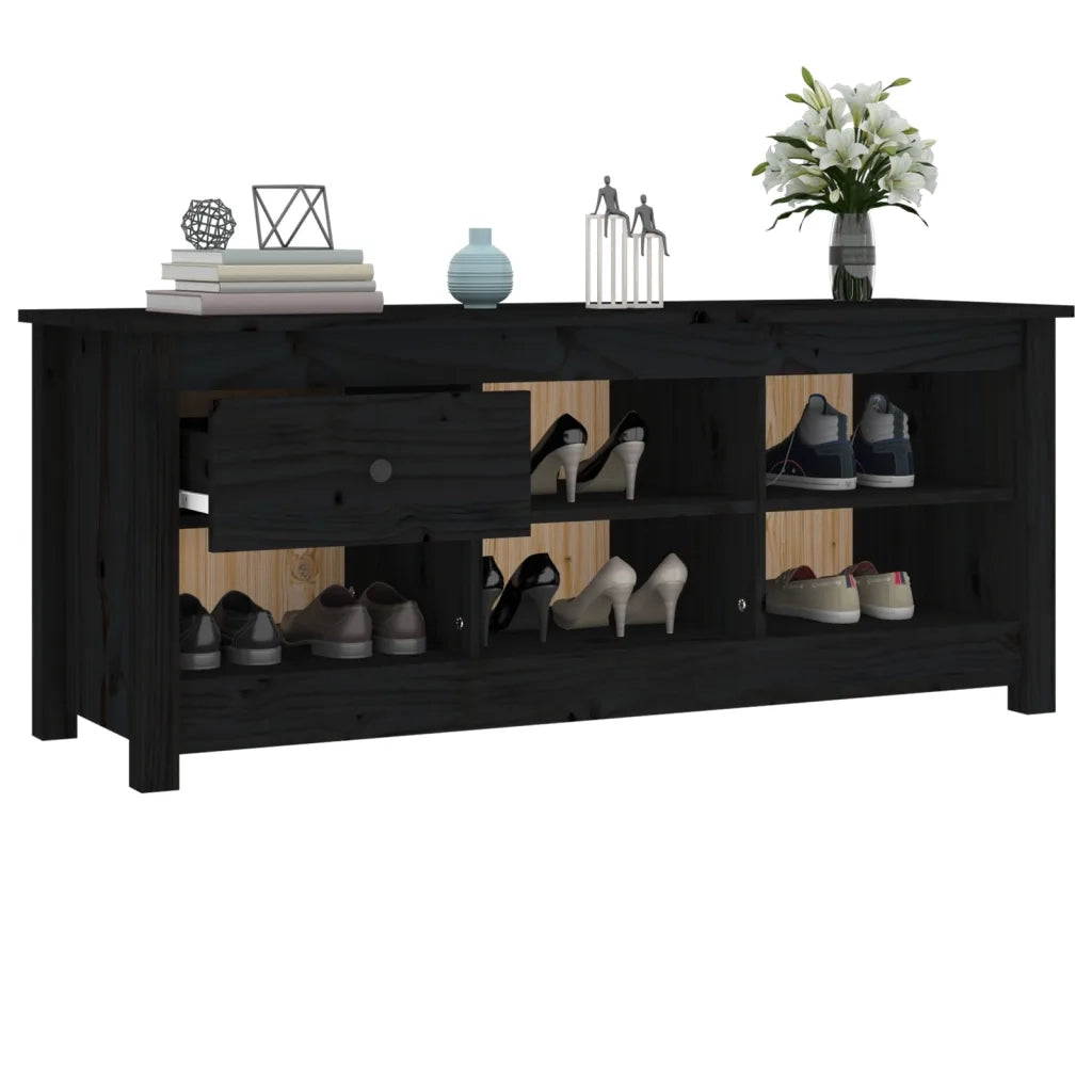 Scarpiera Nera 110x38x45,5 cm in Legno Massello di Pino cod mxl 39054