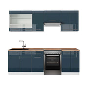 Cucina componibile Fame-Line Blu scuro lucido/Bianco 240 cm, PL Rovere Vicco
