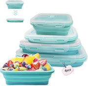 4 contenitori siliconici opgonfiabili con coperchio, ermetici, bento box trasportabile, piano, stivabile per risparmiare spazio, box per pranzo, contenitore per frigorifero, contenitore per forno a microonde, contenitore per lavastoviglie