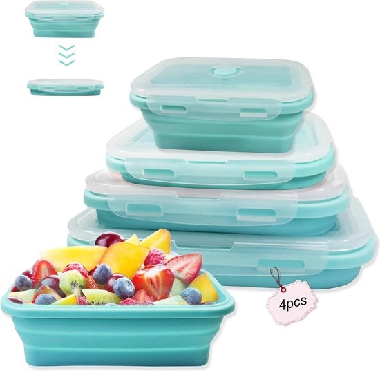 4 contenitori siliconici opgonfiabili con coperchio, ermetici, bento box trasportabile, piano, stivabile per risparmiare spazio, box per pranzo, contenitore per frigorifero, contenitore per forno a microonde, contenitore per lavastoviglie