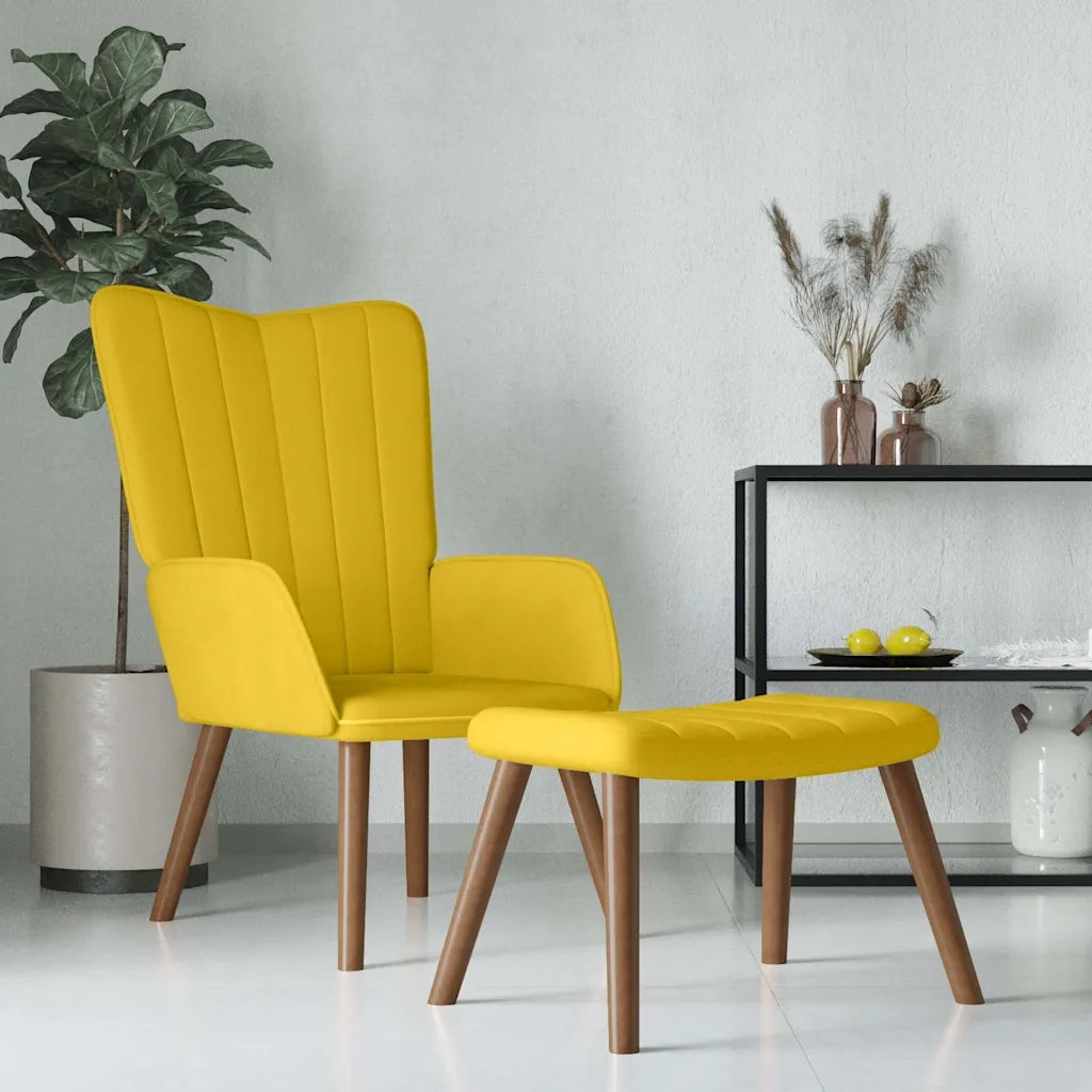 Divano Sedia-Poltrona Relax con Poggiapiedi Giallo Senape in Velluto 799332