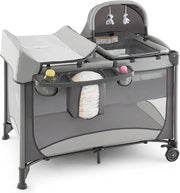 Lettino da Campeggio con Materasso, Lettino Pieghevole per Bambini con Fasciatoio, Culla da Viaggio con Ruote, Giocattolo, Lettino Bambini Staccabile, per Bambini 0-36 Mesi (Grigio)