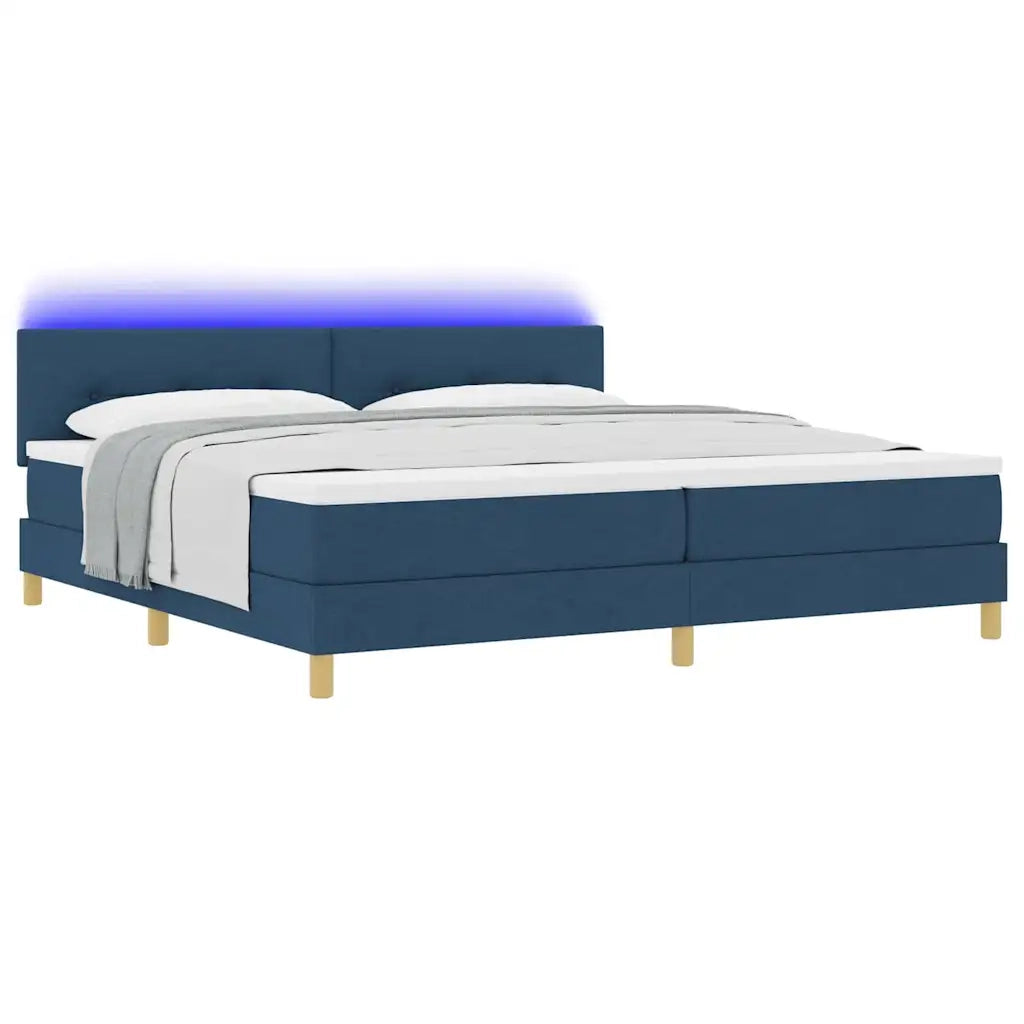 Letto a Sorgente LED con materasso Blu 200 x 200 cm Tessuto