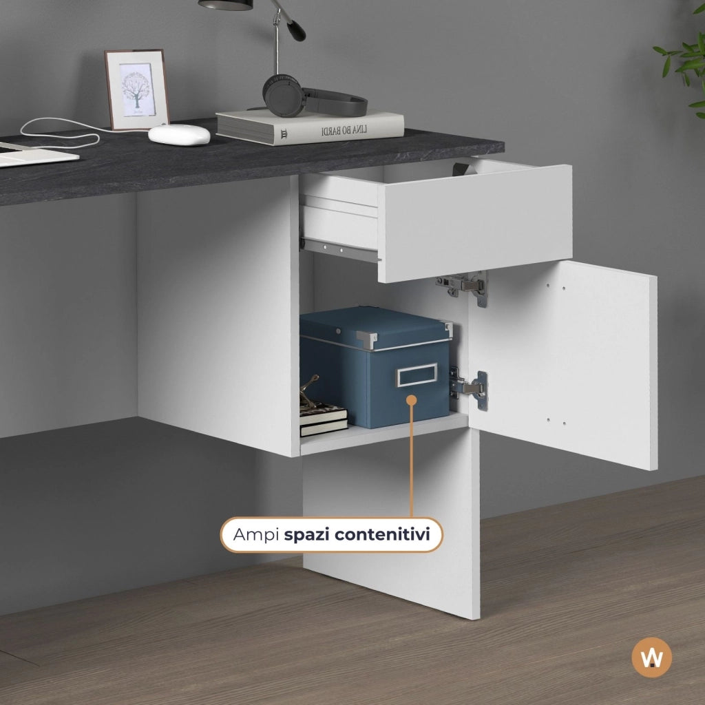 WHOUS Scrivania Easy 1 anta e 1 cassetto report e bianco opaco 110x50x75 cm