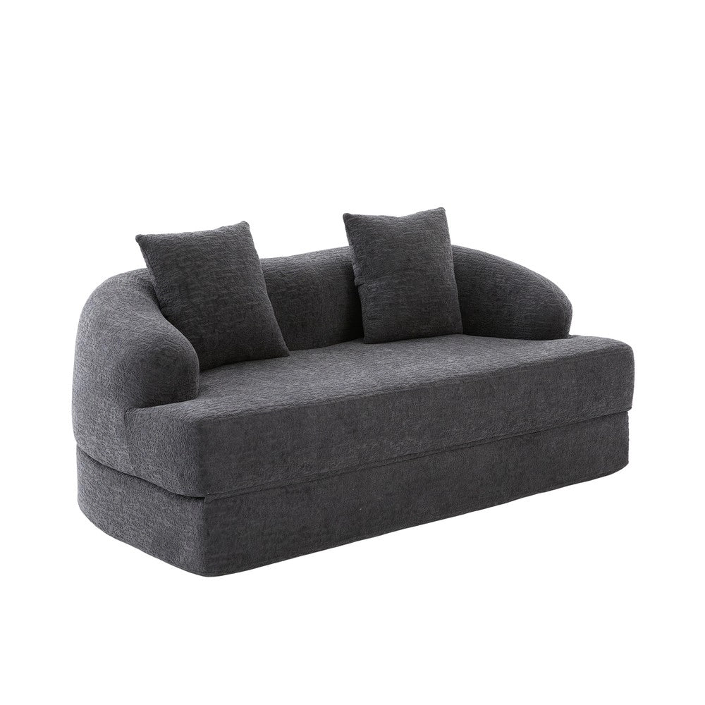 Divano letto 2 posti ¨C Minimal ¨C grigio scuro tessuto chenille con cuscini