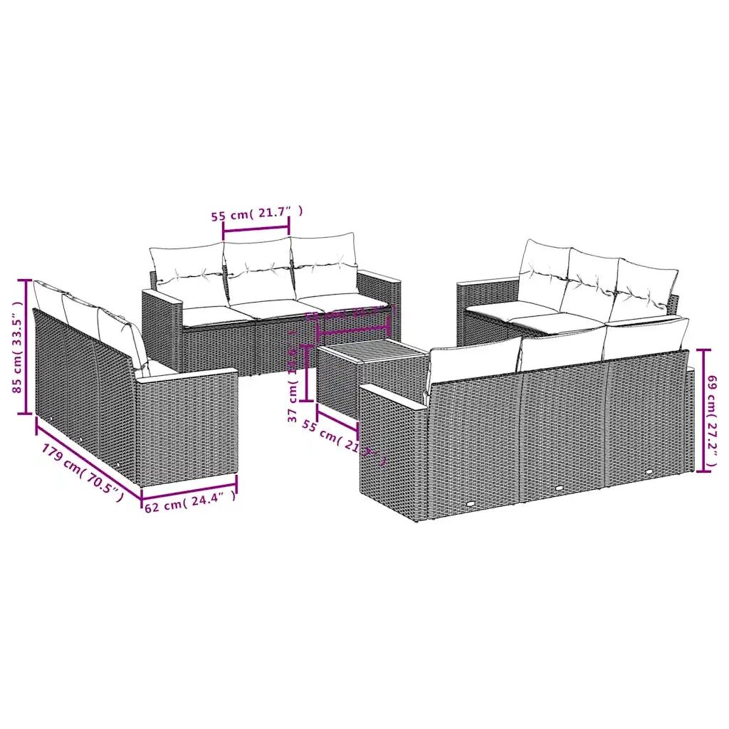 Set Divani da Giardino 13 pz con Cuscini Nero in Polyrattan 3225840