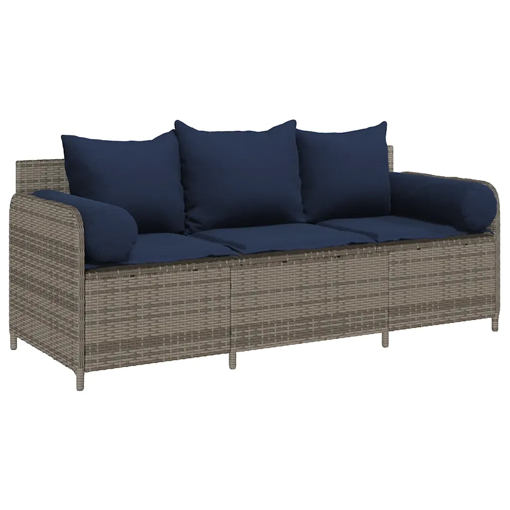 Divano da Giardino con Cuscini 3 Posti-Sofa da Giardino-Divano da esterno Grigio in Polyrattan 870313