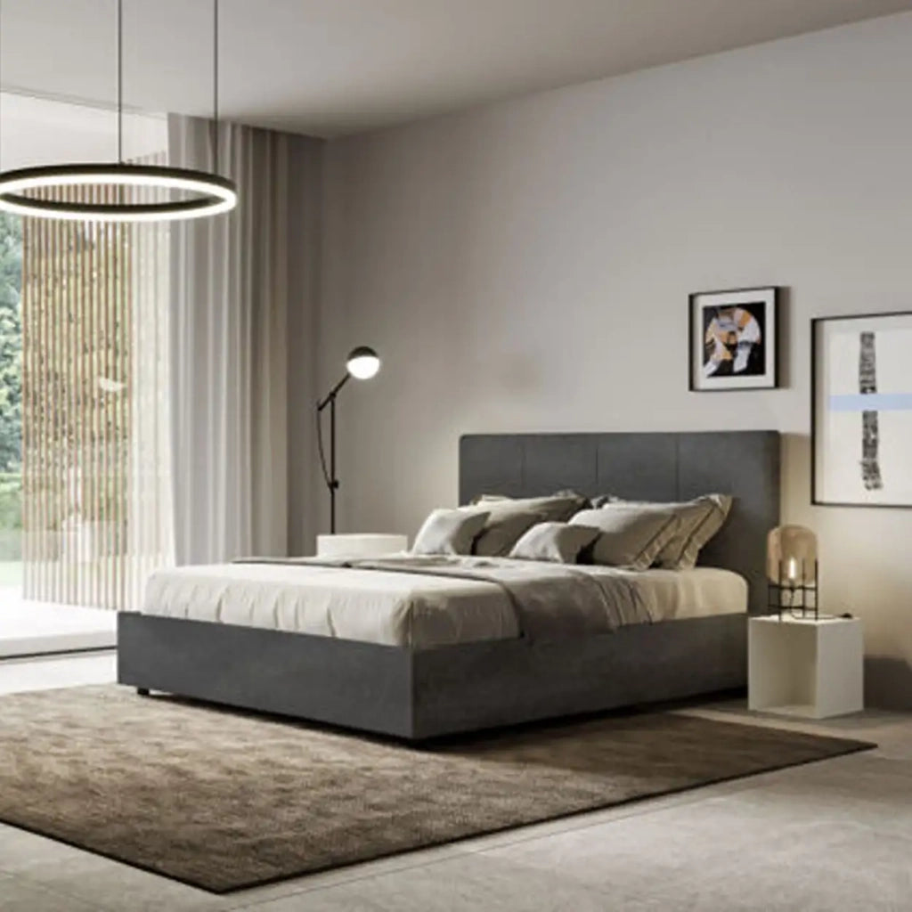 Letto matrimoniale con rete imbottito 160x190 microfibra grigio Mika