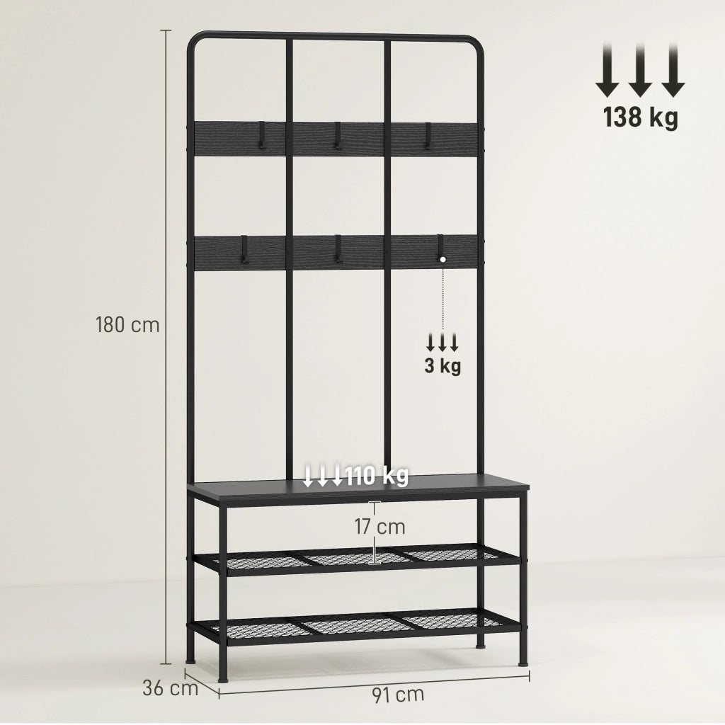 Armadio ingresso con panca e appendiabiti ¨C zephmum ¨C nero, metallo e multistrato, 80x40x180