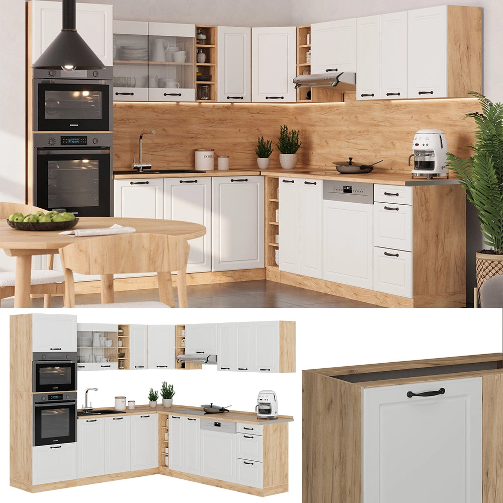 Vicco Cucina angolare completa Casa di campagna bianca/quercia dorata 237 x 247 cm , PL Marmo