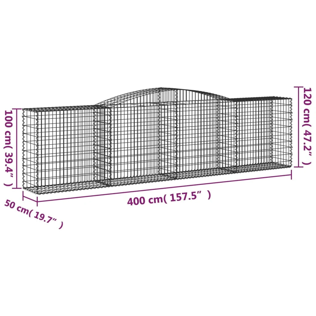 Set di 8 gabbioni ad arco per recinzioni a gabbia e muri di contenimento 400 x 50 x 100/120 cm ferro zincato argento 02_0041220