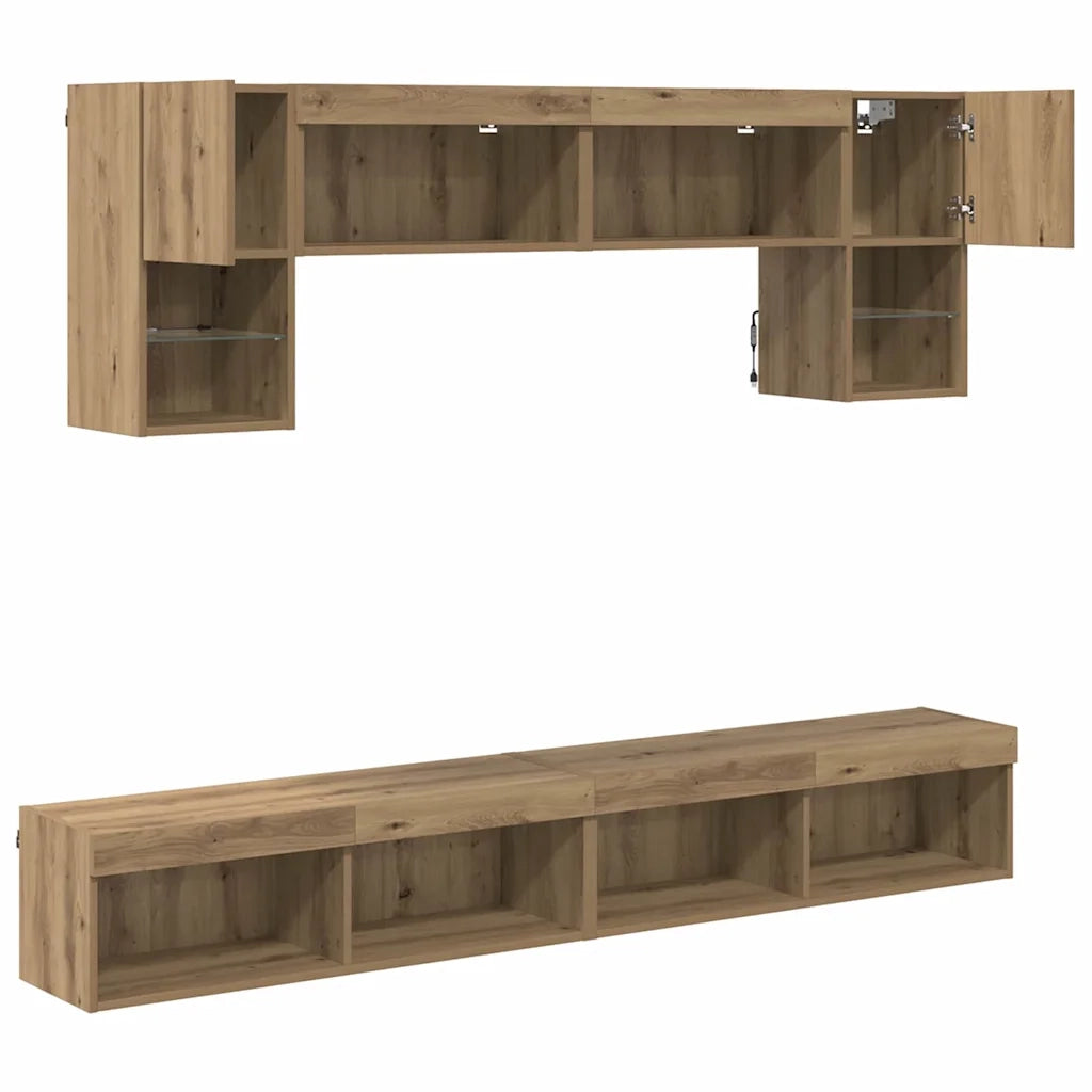 Unità a muro per TV con LED 6 pcs Rovere artigianale 3402963