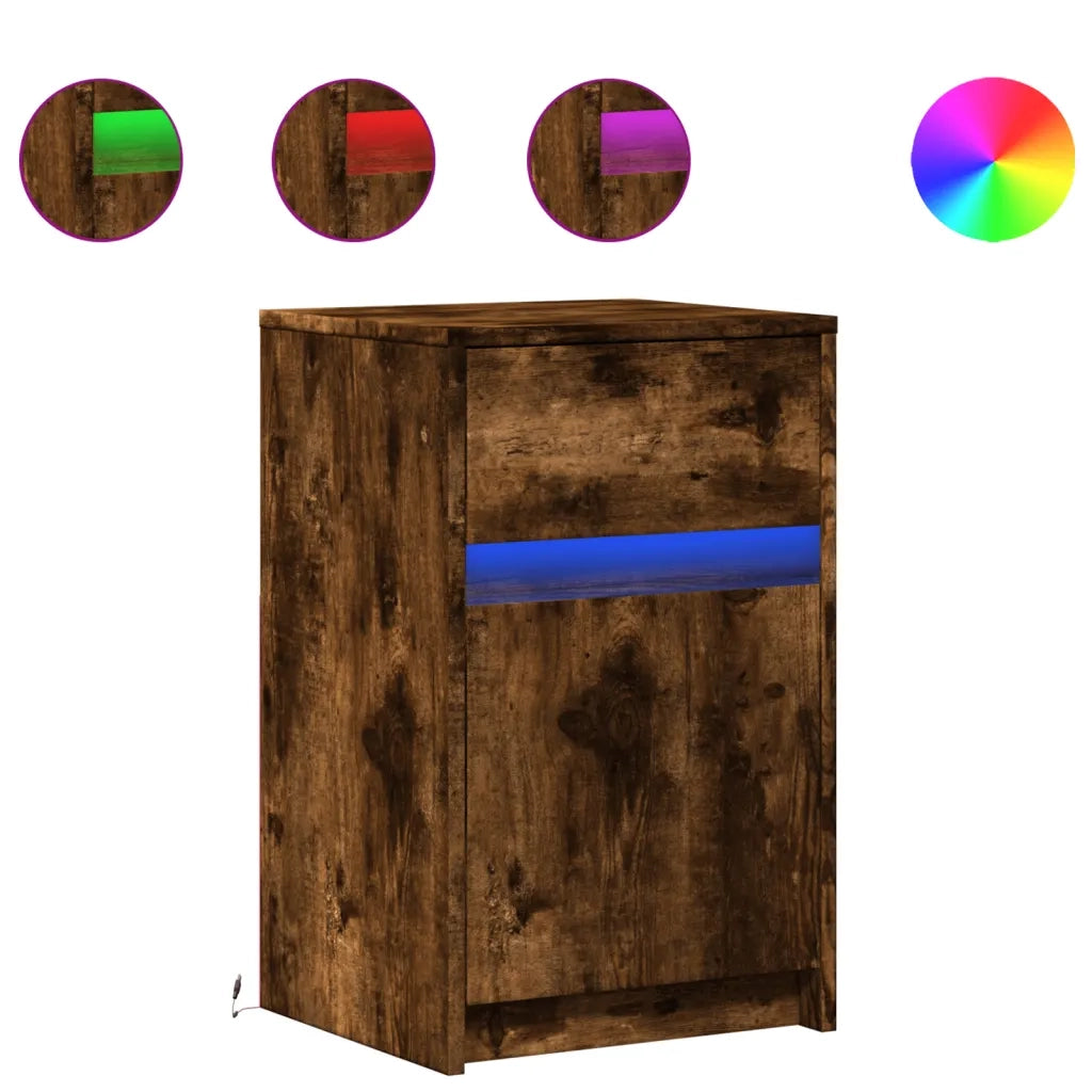 Comodino con Luci LED Rovere Fumo in Legno Multistrato 852006