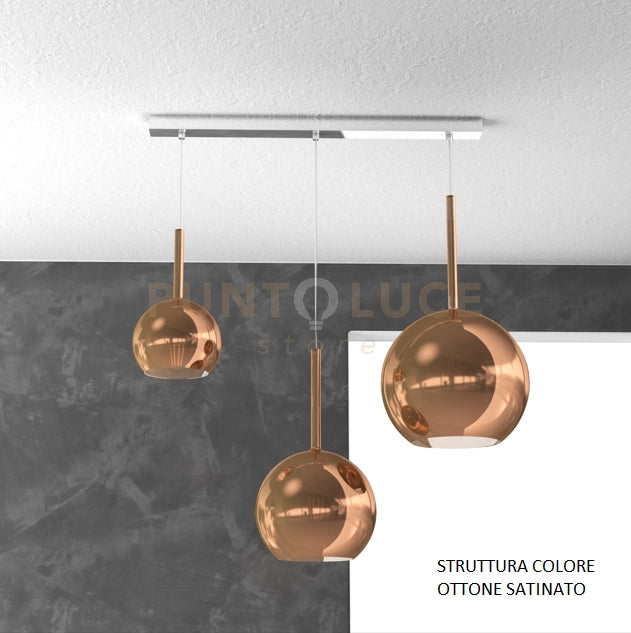 SOSP. OTTONE SAT. RETTANGOLARE 3 LUCI VETRI (1 X GRANDE+ 1 X MEDIO+ 1 X PICCOLO)TUTTI RAME 1155OS-S3 RMIX-RA