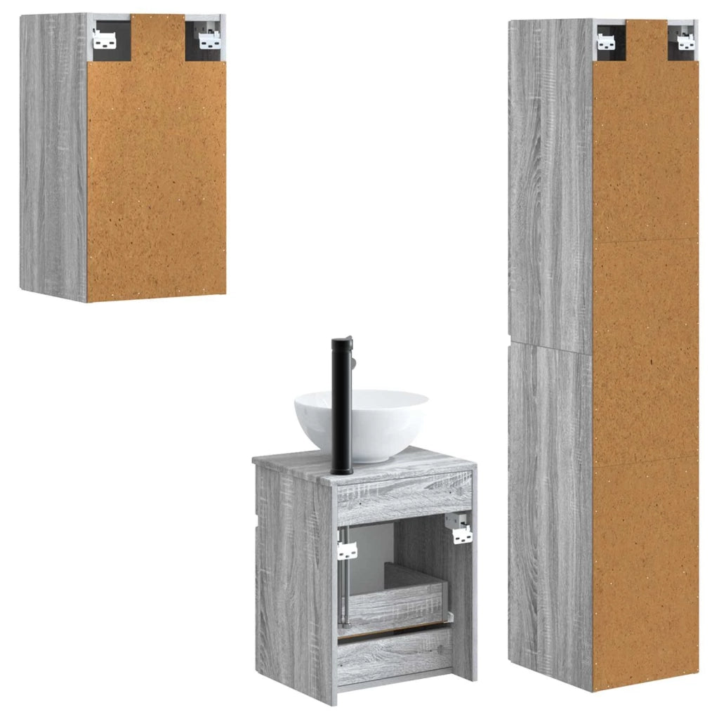 Set di mobili per il bagno 3 pz Sonoma grigio 3406089