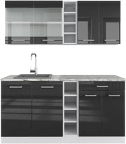 Cucina completa R-Line, Antracite lucido/bianco, 160 cm Senza piano di lavoro, con disposizione flessibile dei moduli ed espandibile