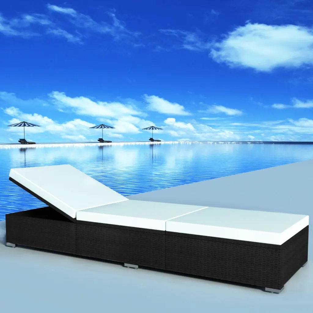 Lettino Prendisole con Cuscino in Polyrattan Nero 44404