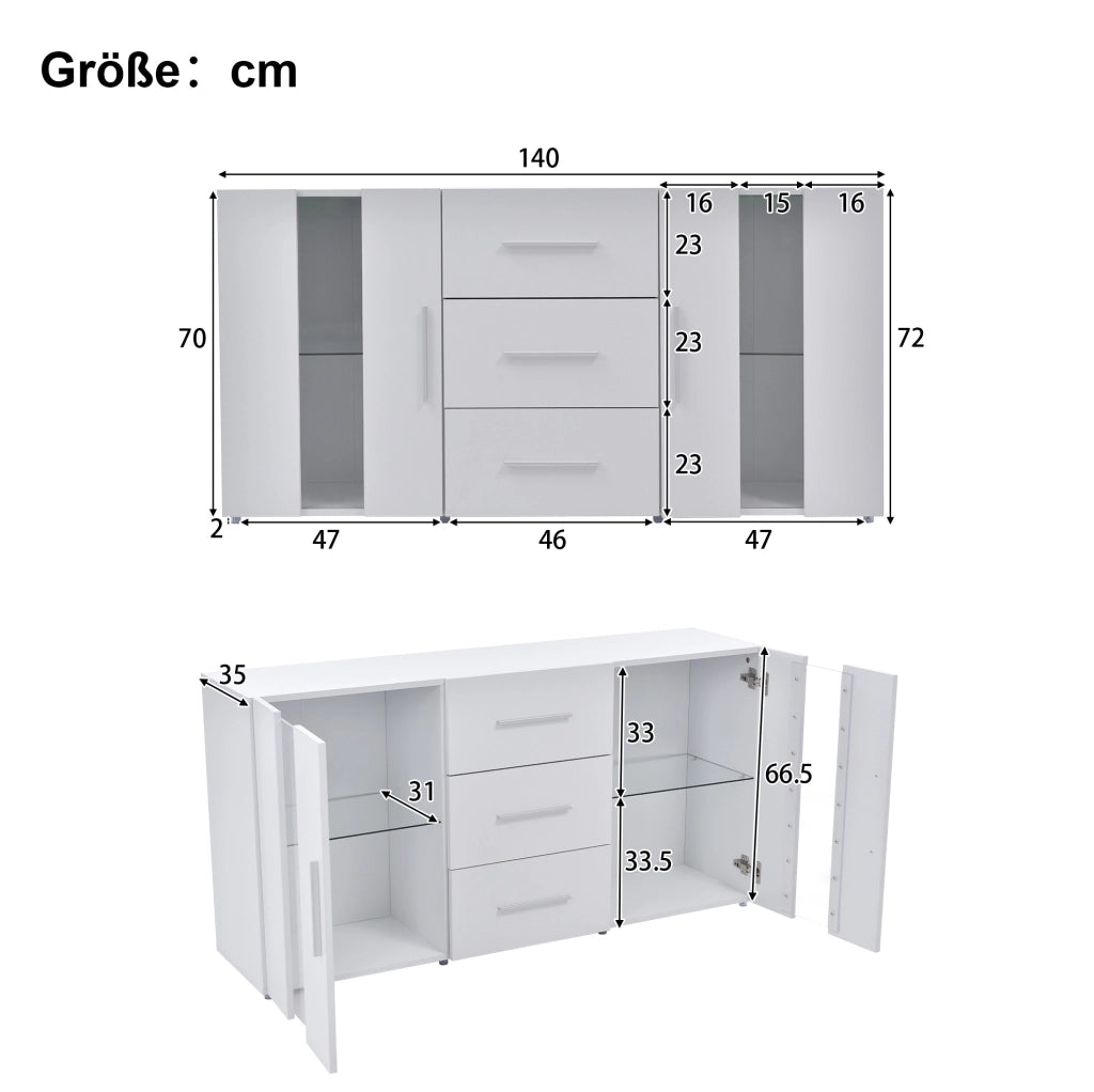 Mobile TV con LED e 3 cassetti, 140x35x70 cm