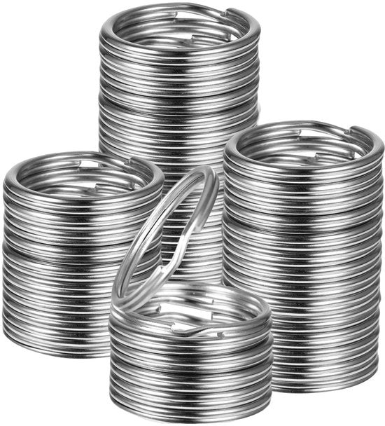 Sostituenti per chiavi, 100 pezzi, acciaio inossidabile, sostituenti per chiavi, 25 mm, anelli per chiavi in metallo a fessura per accessori per chiavi per auto e casa