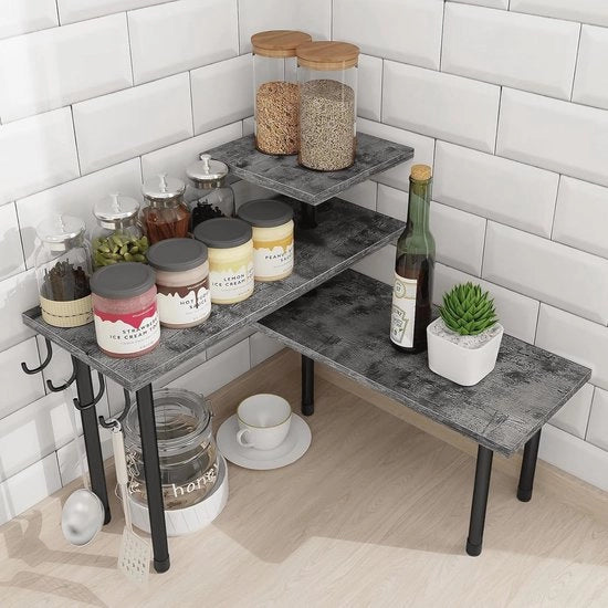 Organizzatore di angolo spazievitore per cucina e bagno - 3 strati pannello in legno con finitura rustica